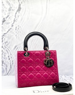 (LIKE NEW) CHRISTIAN DIOR MEDIUM LADY DIOR IN TRI COLOR CANNAGE LAMBSKIN LEATHER