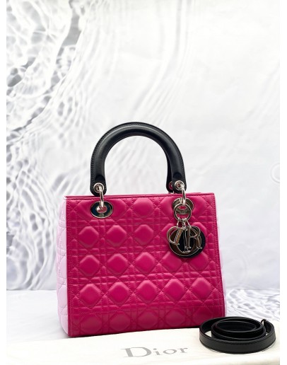 (LIKE NEW) CHRISTIAN DIOR MEDIUM LADY DIOR IN TRI COLOR CANNAGE LAMBSKIN LEATHER