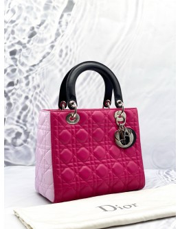 (LIKE NEW) CHRISTIAN DIOR MEDIUM LADY DIOR IN TRI COLOR CANNAGE LAMBSKIN LEATHER