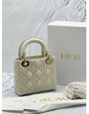 (LIKE NEW) CHRISTIAN DIOR MINI LADY DIOR IN OFF WHITE LAMBSKIN LEATHER WITH PEARL STUDDED -FULL SET-