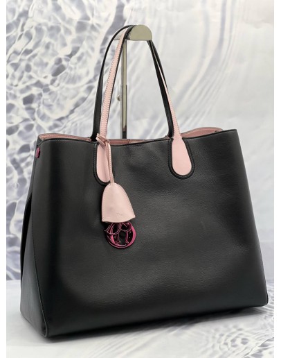 CHRISTIAN DIOR DIORADDICT TOTE SHOULDER BAG IN BLACK WITH LIGHT PINK CALFSKIN LEATHER