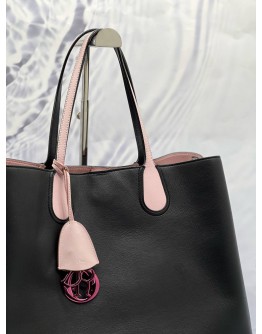 CHRISTIAN DIOR DIORADDICT TOTE SHOULDER BAG IN BLACK WITH LIGHT PINK CALFSKIN LEATHER