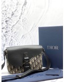(LIKE NEW) CHRISTIAN DIOR SMALL SADDLE MESSENGER BAG IN BEIGE AND BLACK DIOR OBLIQUE JACQUARD WITH BLACK GRAINED CALFSKIN LEATHER -FULL SET-