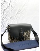 (LIKE NEW) CHRISTIAN DIOR SMALL SADDLE MESSENGER BAG IN BEIGE AND BLACK DIOR OBLIQUE JACQUARD WITH BLACK GRAINED CALFSKIN LEATHER -FULL SET-