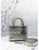 CHRISTIAN DIOR SMALL LADY DIOR MY ABCDIOR IN SILVER METALLIC CALFSKIN LEATHER 