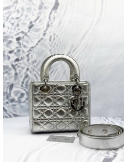 CHRISTIAN DIOR SMALL LADY DIOR MY ABCDIOR IN SILVER METALLIC CALFSKIN LEATHER 