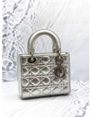 CHRISTIAN DIOR SMALL LADY DIOR MY ABCDIOR IN SILVER METALLIC CALFSKIN LEATHER 
