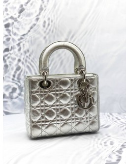 CHRISTIAN DIOR SMALL LADY DIOR MY ABCDIOR IN SILVER METALLIC CALFSKIN LEATHER 
