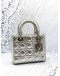 CHRISTIAN DIOR SMALL LADY DIOR MY ABCDIOR IN SILVER METALLIC CALFSKIN LEATHER 