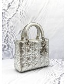 CHRISTIAN DIOR SMALL LADY DIOR MY ABCDIOR IN SILVER METALLIC CALFSKIN LEATHER 