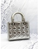 CHRISTIAN DIOR SMALL LADY DIOR MY ABCDIOR IN SILVER METALLIC CALFSKIN LEATHER 