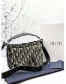 (LIKE NEW) CHRISTIAN DIOR SOFT SADDLE SHOULDER AND CROSSBODY IN BLUE DIOR OBLIQUE JACQUARD WITH BLACK CALFSKIN LEATHER -FULL SET-