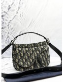(LIKE NEW) CHRISTIAN DIOR SOFT SADDLE SHOULDER AND CROSSBODY IN BLUE DIOR OBLIQUE JACQUARD WITH BLACK CALFSKIN LEATHER -FULL SET-
