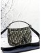 (LIKE NEW) CHRISTIAN DIOR SOFT SADDLE SHOULDER AND CROSSBODY IN BLUE DIOR OBLIQUE JACQUARD WITH BLACK CALFSKIN LEATHER -FULL SET-