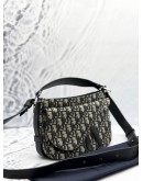 (LIKE NEW) CHRISTIAN DIOR SOFT SADDLE SHOULDER AND CROSSBODY IN BLUE DIOR OBLIQUE JACQUARD WITH BLACK CALFSKIN LEATHER -FULL SET-