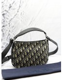 (LIKE NEW) CHRISTIAN DIOR SOFT SADDLE SHOULDER AND CROSSBODY IN BLUE DIOR OBLIQUE JACQUARD WITH BLACK CALFSKIN LEATHER -FULL SET-