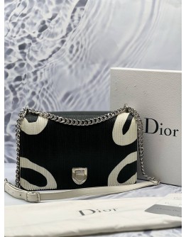 CHRISTIAN DIOR DIORAMA SHOULDER BAG IN BLACK AND WHITE LEATHER WITH PRINTED PATCHWORK -FULL SET-