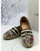 (LIKE NEW) CHRISTIAN DIOR GRANVILLE ESPADRILLES SIZE 39 IN MULTICOLOR FLORAL EMBROIDERED COTTON -FULL SET- 