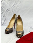 (UNUSED) CHRISTIAN LOUBOUTIN VERY PRIVE PEEP TOE PUMPS SIZE 38.5 IN BLACK LACE WITH SATIN