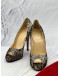 (UNUSED) CHRISTIAN LOUBOUTIN VERY PRIVE PEEP TOE PUMPS SIZE 38.5 IN BLACK LACE WITH SATIN