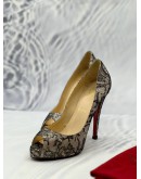 (UNUSED) CHRISTIAN LOUBOUTIN VERY PRIVE PEEP TOE PUMPS SIZE 38.5 IN BLACK LACE WITH SATIN