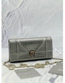 CHRISTIAN DIOR DIORAMA WALLET ON CHAIN IN METALLIC SILVER MICRO CANNAGE PATENT LEATHER