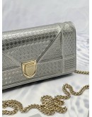 CHRISTIAN DIOR DIORAMA WALLET ON CHAIN IN METALLIC SILVER MICRO CANNAGE PATENT LEATHER