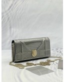 CHRISTIAN DIOR DIORAMA WALLET ON CHAIN IN METALLIC SILVER MICRO CANNAGE PATENT LEATHER