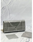 CHRISTIAN DIOR DIORAMA WALLET ON CHAIN IN METALLIC SILVER MICRO CANNAGE PATENT LEATHER