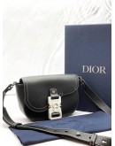 CHRISTIAN DIOR MINI SADDLE MESSENGER FLAP BAG IN BLACK GRAINED CALFSKIN LEATHER -FULL SET-