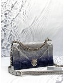 CHRISTIAN DIOR DIORAMA MEDIUM IN METALLIC OMBRE SILVER WITH BLUE MICROCANNAGE CALFSKIN LEATHER