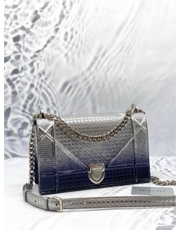 CHRISTIAN DIOR DIORAMA MEDIUM IN METALLIC OMBRE SILVER WITH BLUE MICROCANNAGE CALFSKIN LEATHER