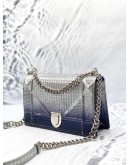 CHRISTIAN DIOR DIORAMA MEDIUM IN METALLIC OMBRE SILVER WITH BLUE MICROCANNAGE CALFSKIN LEATHER
