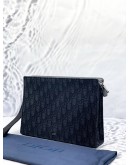 CHRISTIAN DIOR A5 TRIANGLE POUCH IN BLACK DIOR OBLIQUE JACQUARD WITH GRAINED CALFSKIN LEATHER -FULL SET-