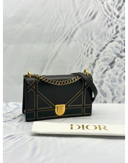 CHRISTIAN DIOR MEDIUM DIORAMA STUDDED FLAP SHOULDER BAG IN BLACK CALFSKIN LEATHER