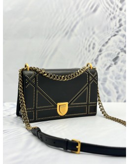 CHRISTIAN DIOR MEDIUM DIORAMA STUDDED FLAP SHOULDER BAG IN BLACK CALFSKIN LEATHER