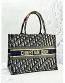 CHRISTIAN DIOR MEDIUM DIOR BOOK TOTE BAG IN ECRU WITH BLUE DIOR OBLIQUE EMBROIDERY