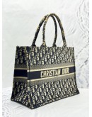 CHRISTIAN DIOR MEDIUM DIOR BOOK TOTE BAG IN ECRU WITH BLUE DIOR OBLIQUE EMBROIDERY