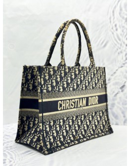 CHRISTIAN DIOR MEDIUM DIOR BOOK TOTE BAG IN ECRU WITH BLUE DIOR OBLIQUE EMBROIDERY