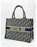 CHRISTIAN DIOR MEDIUM DIOR BOOK TOTE BAG IN ECRU WITH BLUE DIOR OBLIQUE EMBROIDERY