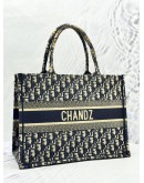 CHRISTIAN DIOR MEDIUM DIOR BOOK TOTE BAG IN ECRU WITH BLUE DIOR OBLIQUE EMBROIDERY