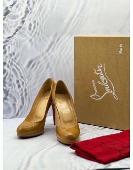 CHRISTIAN LOUBOUTIN NEW SIMPLE PLATFORM PUMPS SIZE 38 IN CARAMEL PATENT LEATHER -FULL SET-