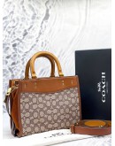 COACH ROGUE 25 TOP HANDLE AND SHOULDER BAG IN BEIGE SIGNATURE TEXTILE JACQUARD WITH BROWN CALFSKIN LEATHER -FULL SET-
