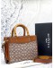 COACH ROGUE 25 TOP HANDLE AND SHOULDER BAG IN BEIGE SIGNATURE TEXTILE JACQUARD WITH BROWN CALFSKIN LEATHER -FULL SET-