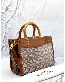 COACH ROGUE 25 TOP HANDLE AND SHOULDER BAG IN BEIGE SIGNATURE TEXTILE JACQUARD WITH BROWN CALFSKIN LEATHER -FULL SET-
