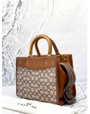 COACH ROGUE 25 TOP HANDLE AND SHOULDER BAG IN BEIGE SIGNATURE TEXTILE JACQUARD WITH BROWN CALFSKIN LEATHER -FULL SET-
