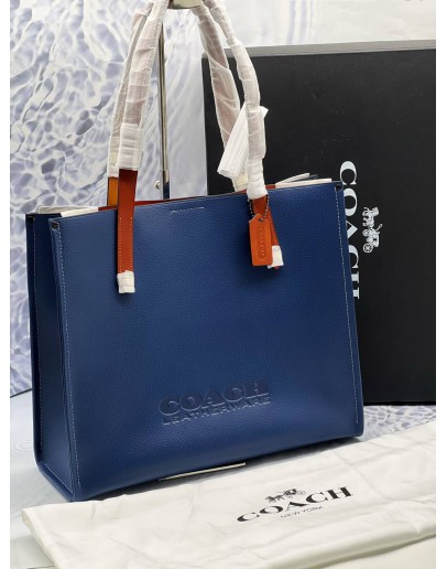 (BRAND NEW) COACH RELAY TOTE BAG IN BLUE WITH BROWN CALFSKIN LEATHER -FULL SET-
