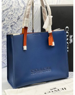 (BRAND NEW) COACH RELAY TOTE BAG IN BLUE WITH BROWN CALFSKIN LEATHER -FULL SET-