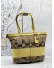 COACH SIGNATURE STRIPE SHOULDER BAG IN BEIGE CANVAS WITH YELLOW LEATHER