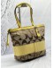 COACH SIGNATURE STRIPE SHOULDER BAG IN BEIGE CANVAS WITH YELLOW LEATHER